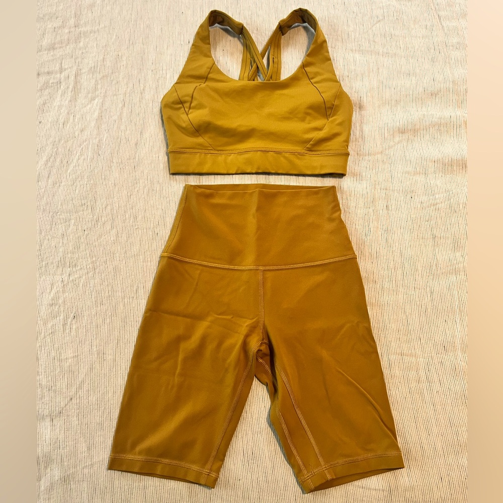 lululemon matching set: Align short and cross back bra, size 2 in Gold Spice